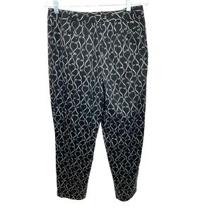Talbots Crop Pants Size 8 Black w/ White Curly Lines Pattern Cotton/Spandex